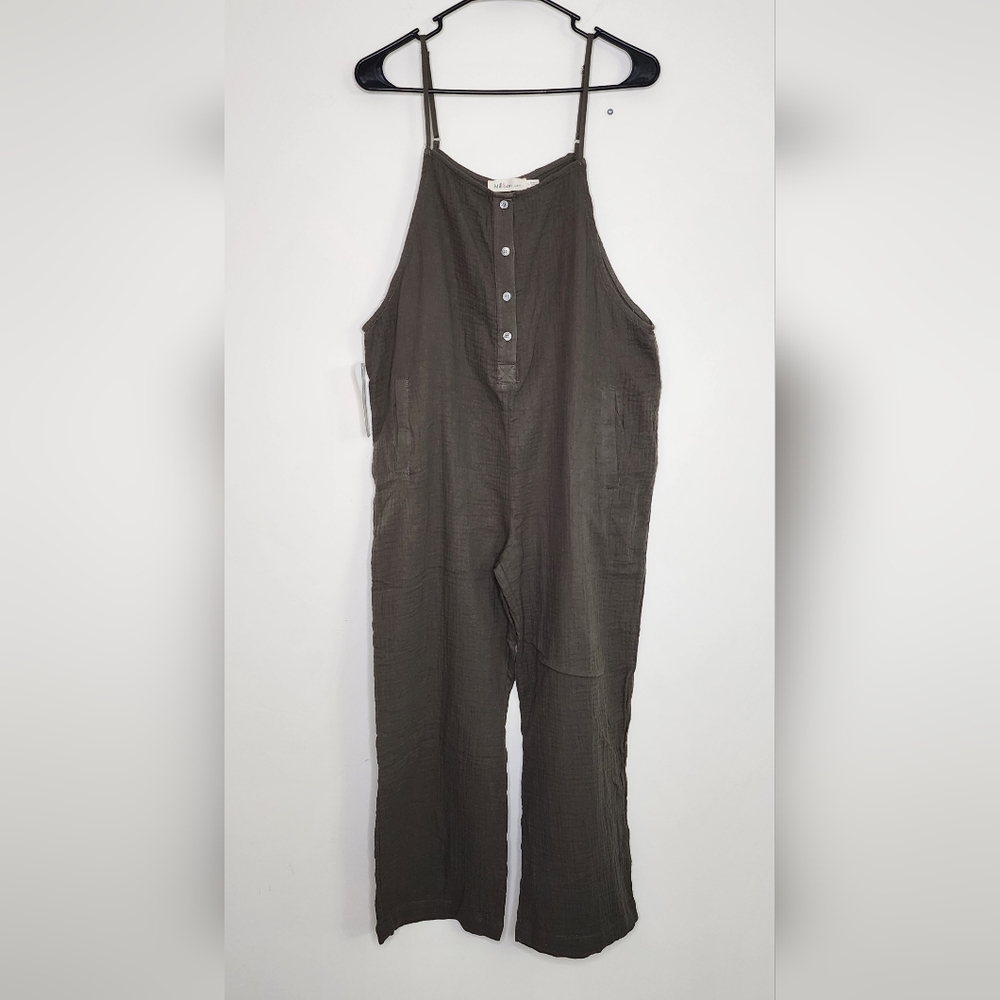 Millibon Olive Green Gauzy Relaxed Fit Jumpsuit Small Granola Girl Goblincore